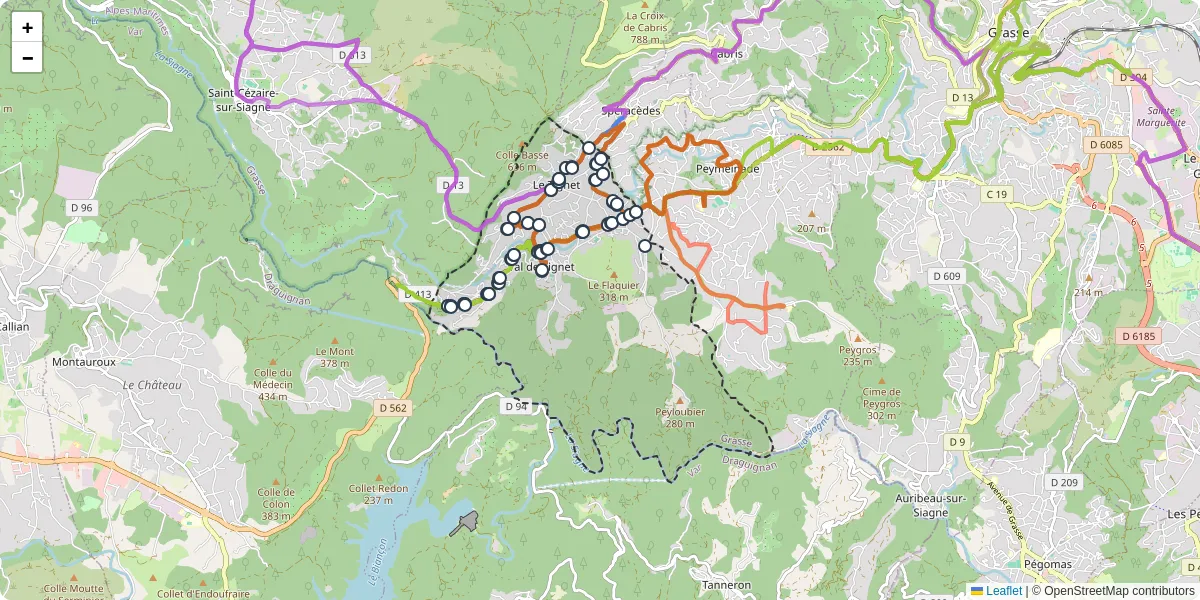 Carte du réseau de transport en commun à Le Tignet - lignes de bus et arrêts