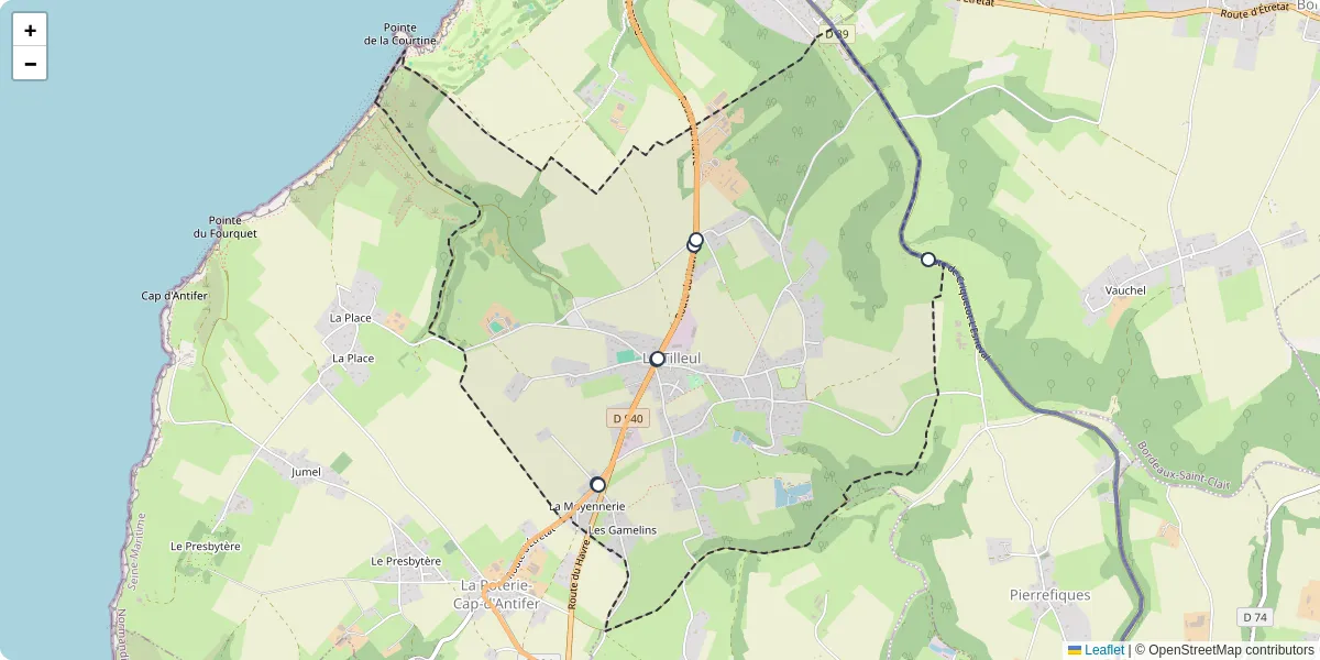 Carte du réseau de transport en commun à Le Tilleul - lignes de bus et arrêts