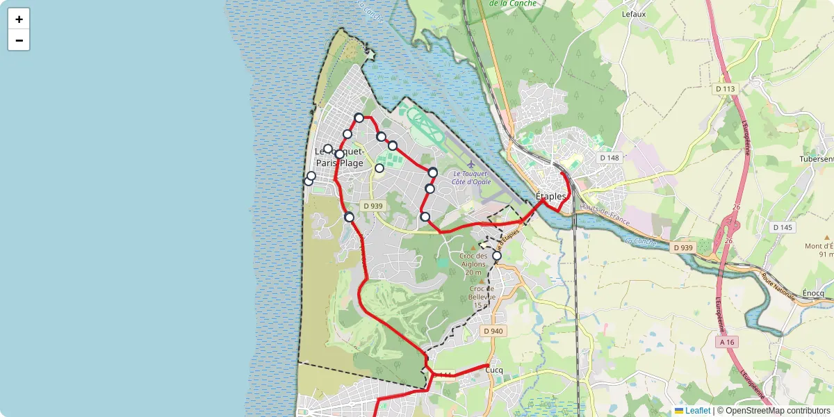 Carte du réseau de transport en commun à Le Touquet-Paris-Plage - lignes de bus et arrêts