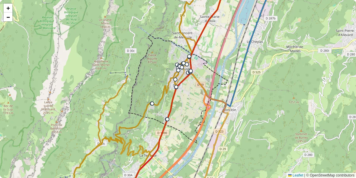 Carte du réseau de transport en commun à Le Touvet - lignes de bus et arrêts