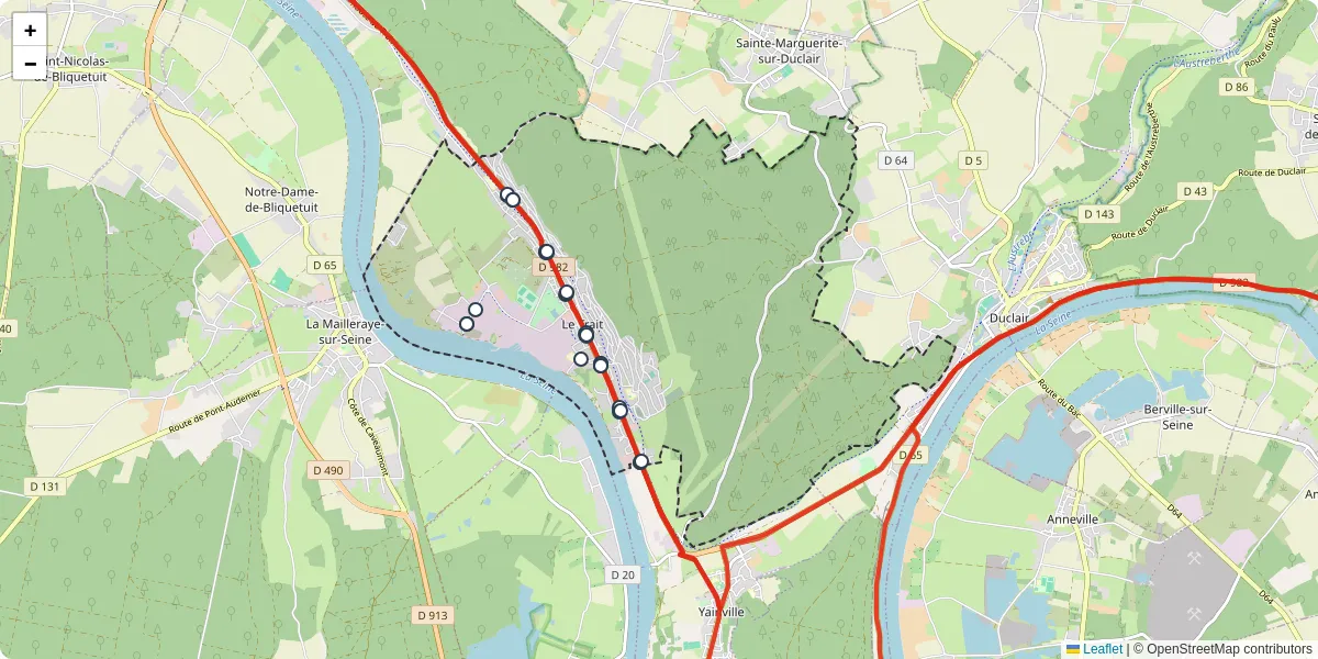 Carte du réseau de transport en commun à Le Trait - lignes de bus et arrêts