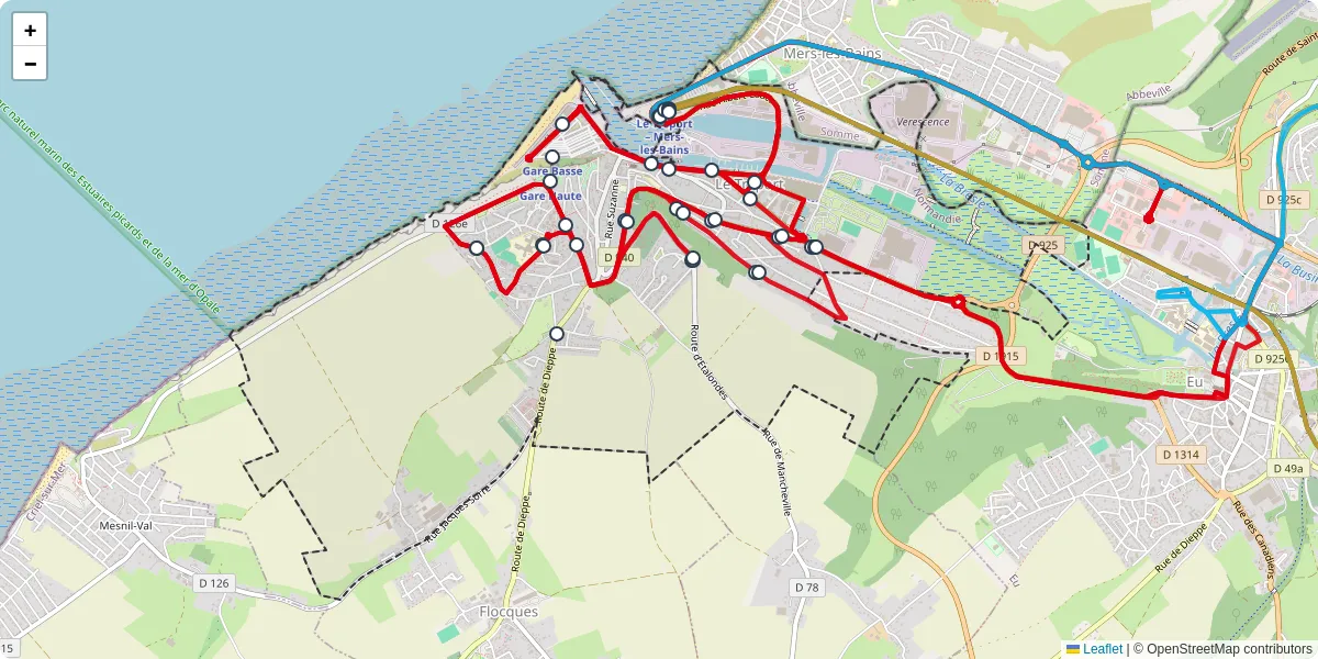 Carte du réseau de transport en commun à Le Tréport - lignes de bus et arrêts