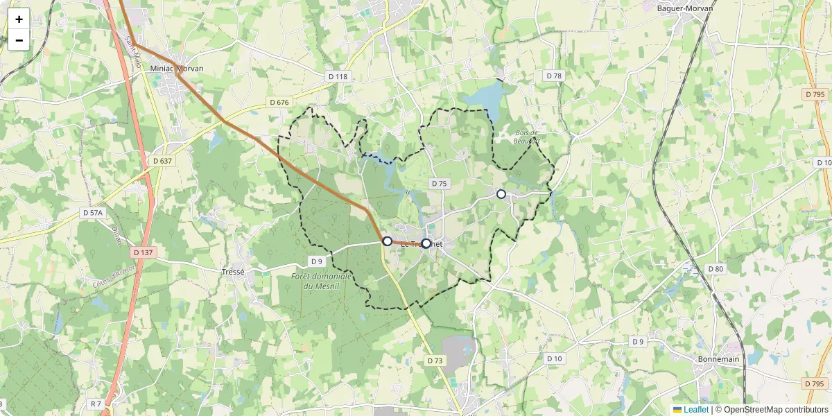 Carte du réseau de transport en commun à Le Tronchet - lignes de bus et arrêts