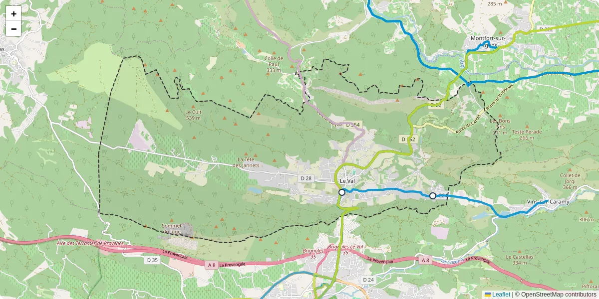 Carte du réseau de transport en commun à Le Val - lignes de bus et arrêts