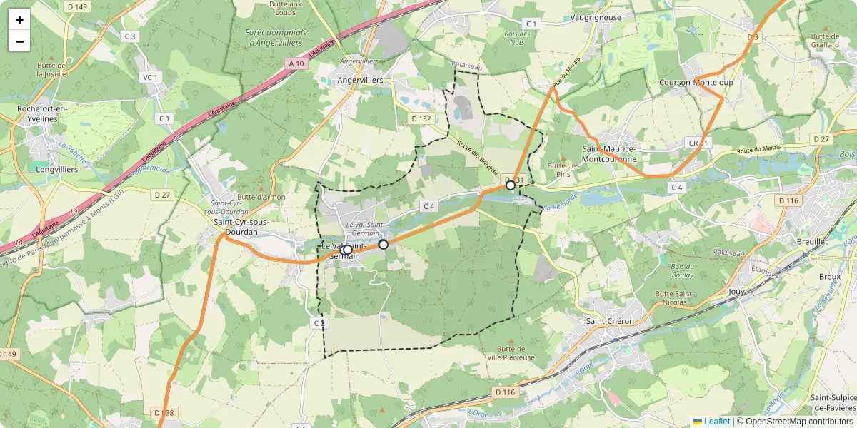 Carte du réseau de transport en commun à Le Val-Saint-Germain - lignes de bus et arrêts