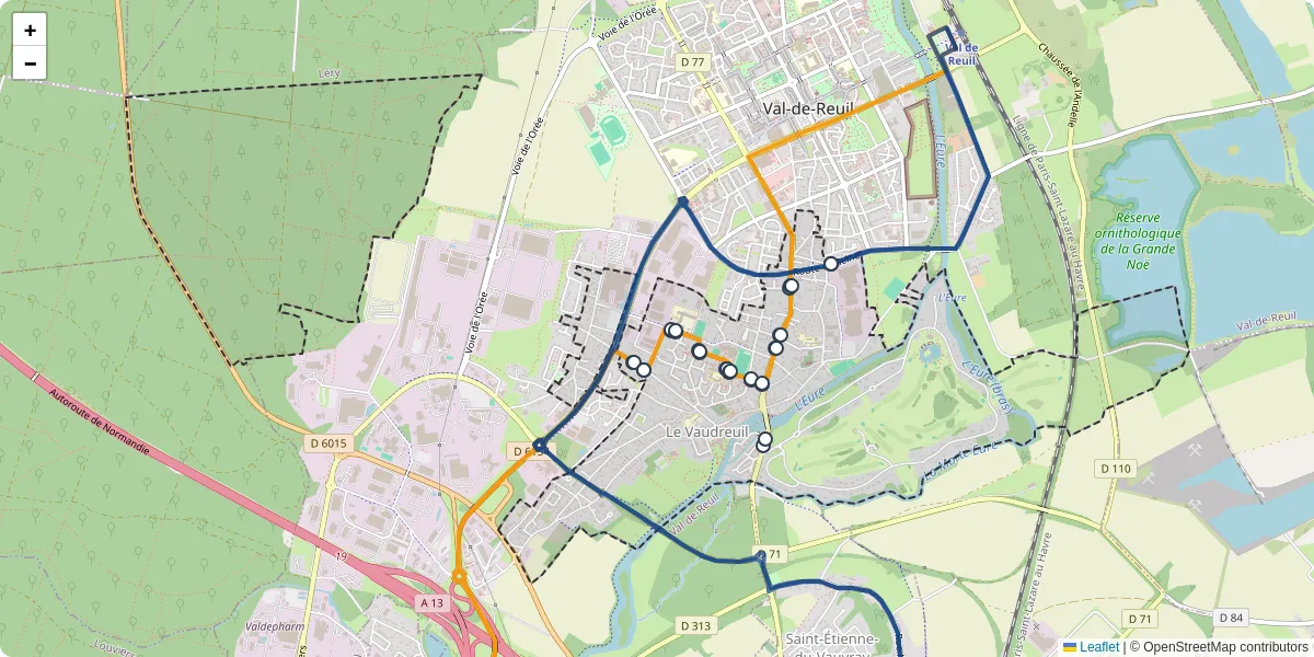 Carte du réseau de transport en commun à Le Vaudreuil - lignes de bus et arrêts