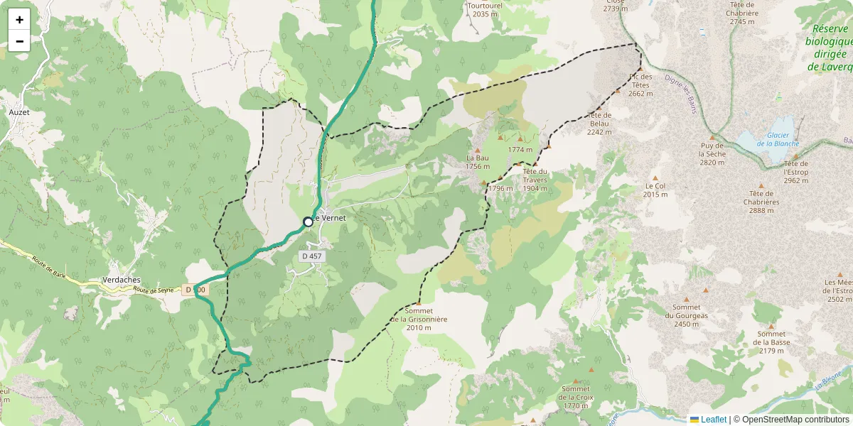 Carte du réseau de transport en commun à Le Vernet - lignes de bus et arrêts