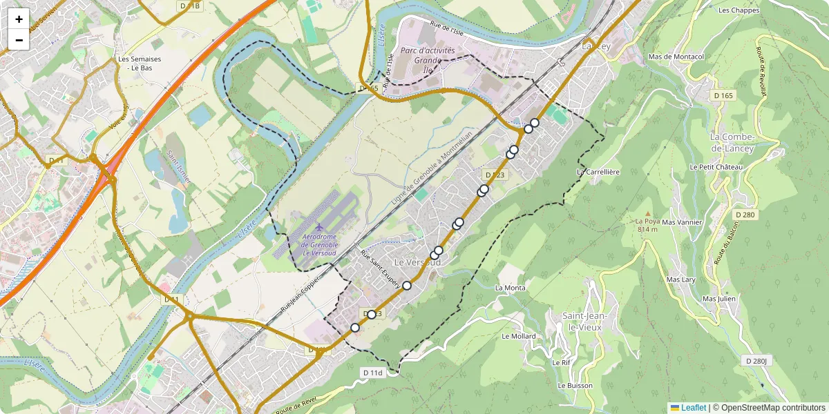 Carte du réseau de transport en commun à Le Versoud - lignes de bus et arrêts