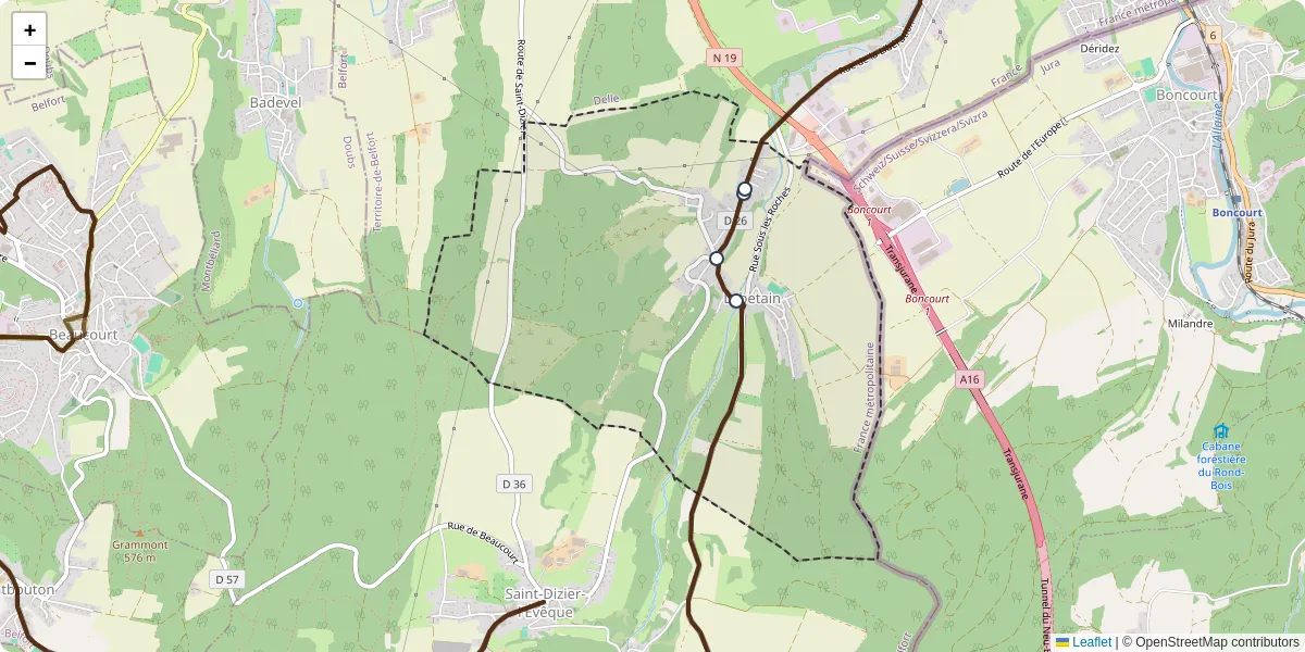 Carte du réseau de transport en commun à Lebetain - lignes de bus et arrêts
