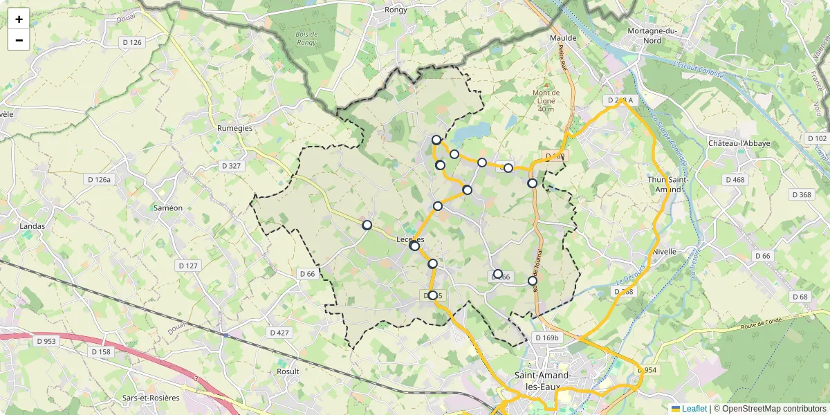 Carte du réseau de transport en commun à Lecelles - lignes de bus et arrêts
