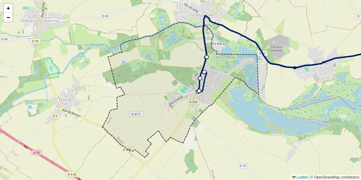 Carte du réseau de transport en commun à Lécluse - lignes de bus et arrêts