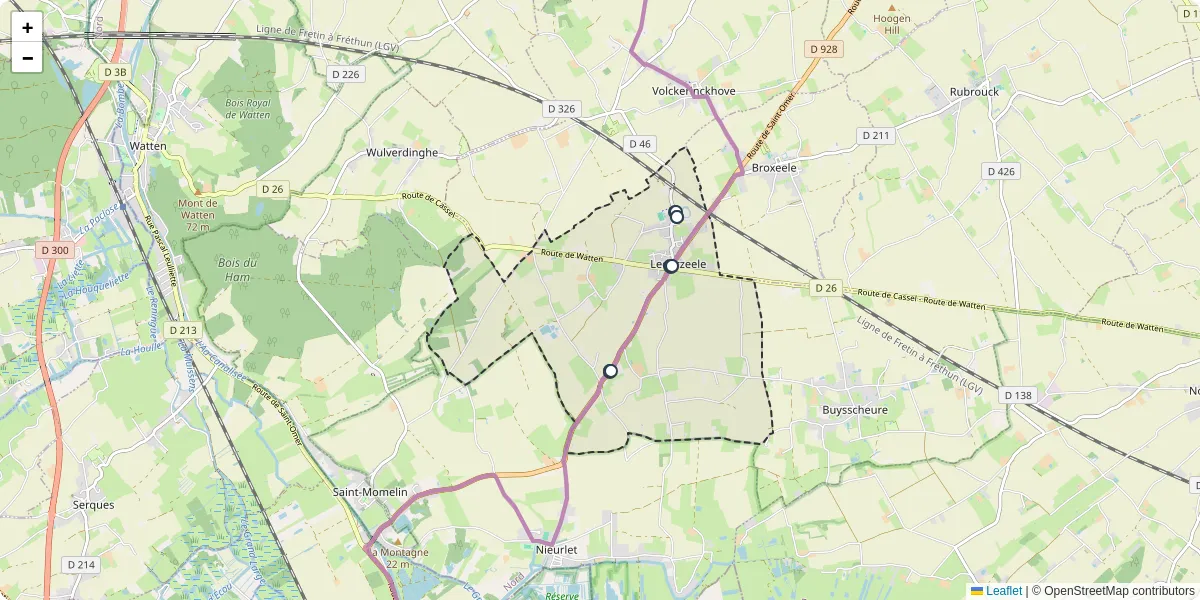 Carte du réseau de transport en commun à Lederzeele - lignes de bus et arrêts