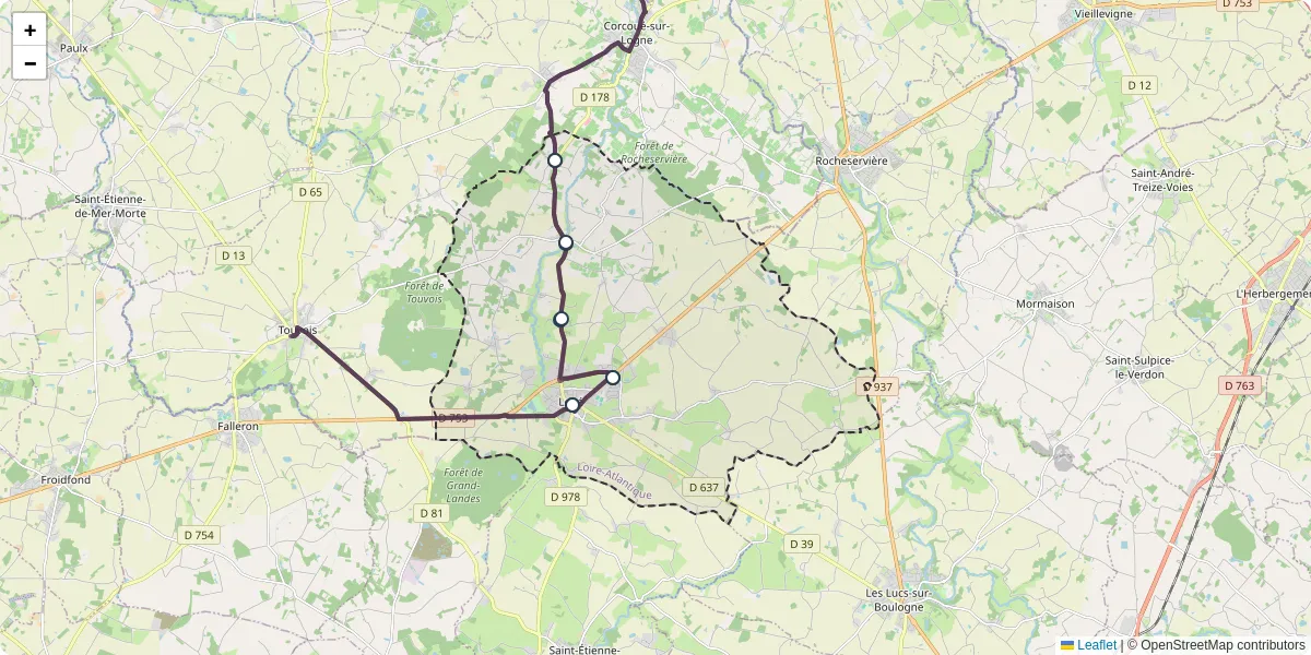 Carte du réseau de transport en commun à Legé - lignes de bus et arrêts