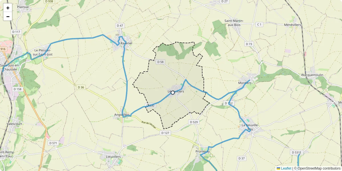 Carte du réseau de transport en commun à Léglantiers - lignes de bus et arrêts