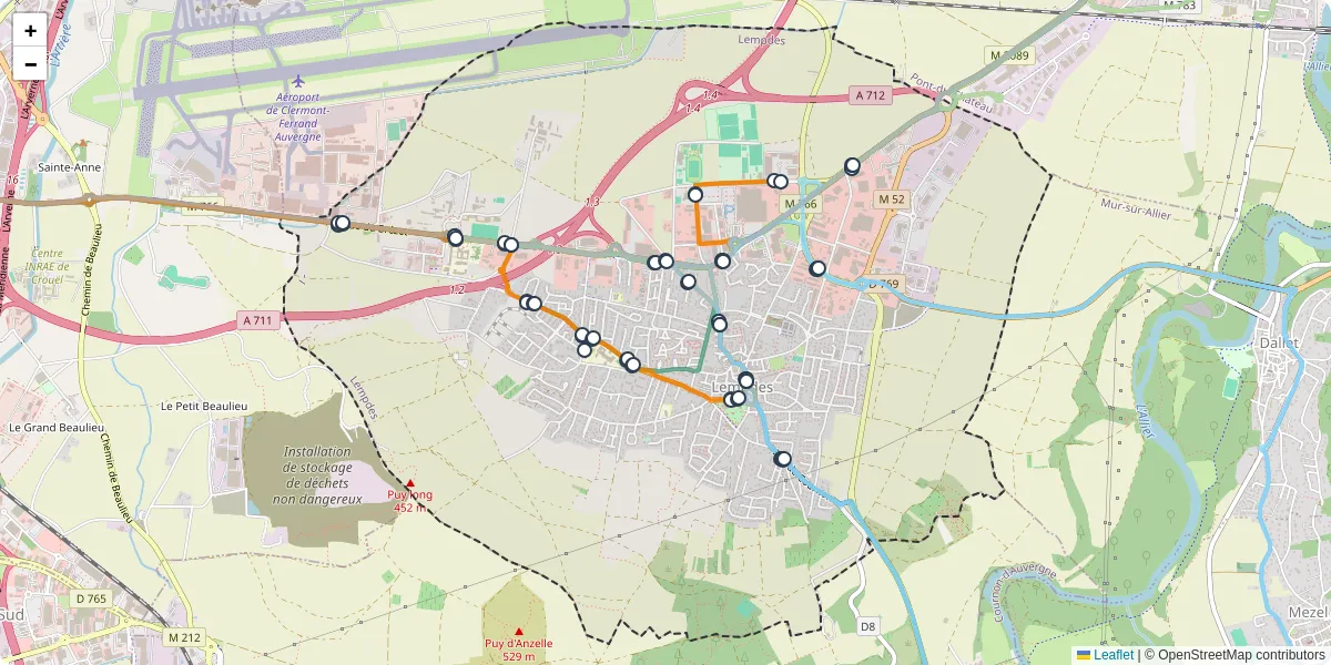 Carte du réseau de transport en commun à Lempdes - lignes de bus et arrêts