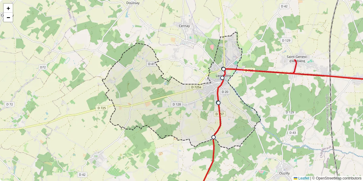 Carte du réseau de transport en commun à Lencloître - lignes de bus et arrêts
