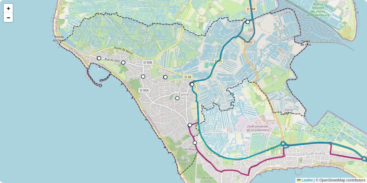 Carte du réseau de transport en commun à L'Épine - lignes de bus et arrêts