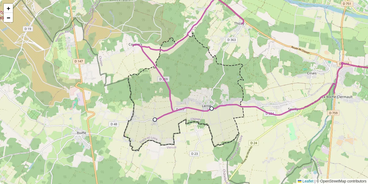 Carte du réseau de transport en commun à Lerné - lignes de bus et arrêts