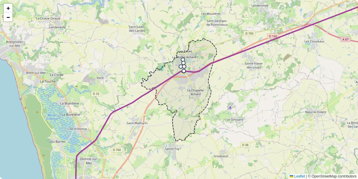 Carte du réseau de transport en commun à Les Achards - lignes de bus et arrêts
