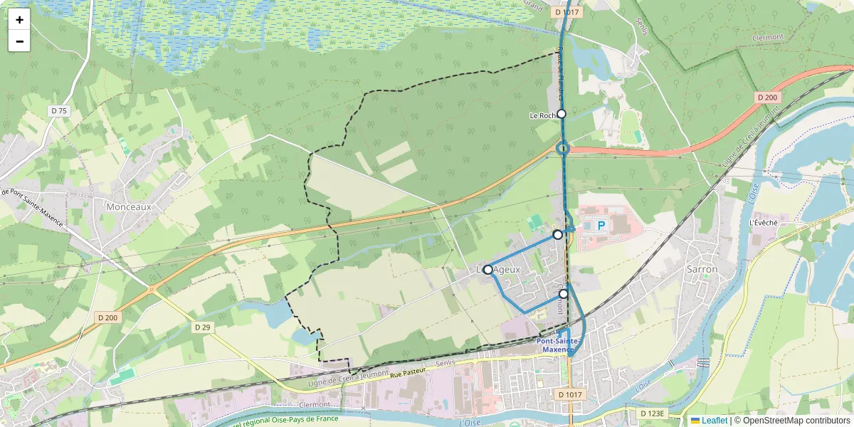 Carte du réseau de transport en commun à Les Ageux - lignes de bus et arrêts