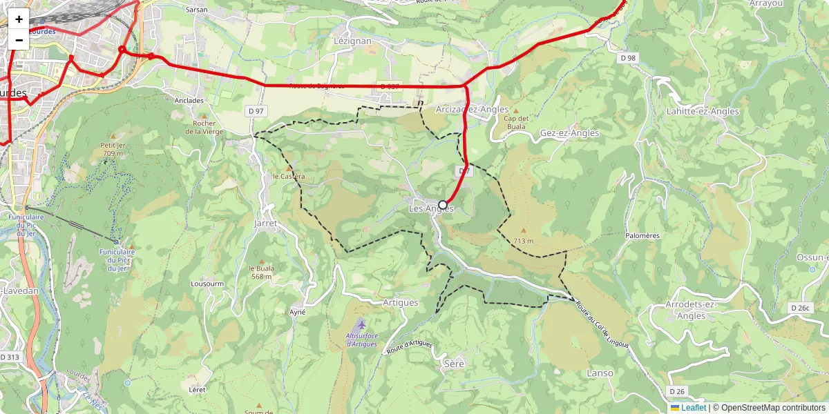 Carte du réseau de transport en commun à Les Angles - lignes de bus et arrêts