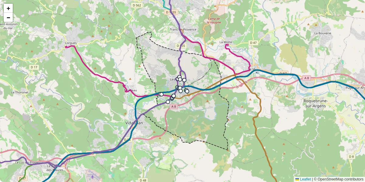 Carte du réseau de transport en commun à Les Arcs - lignes de bus et arrêts