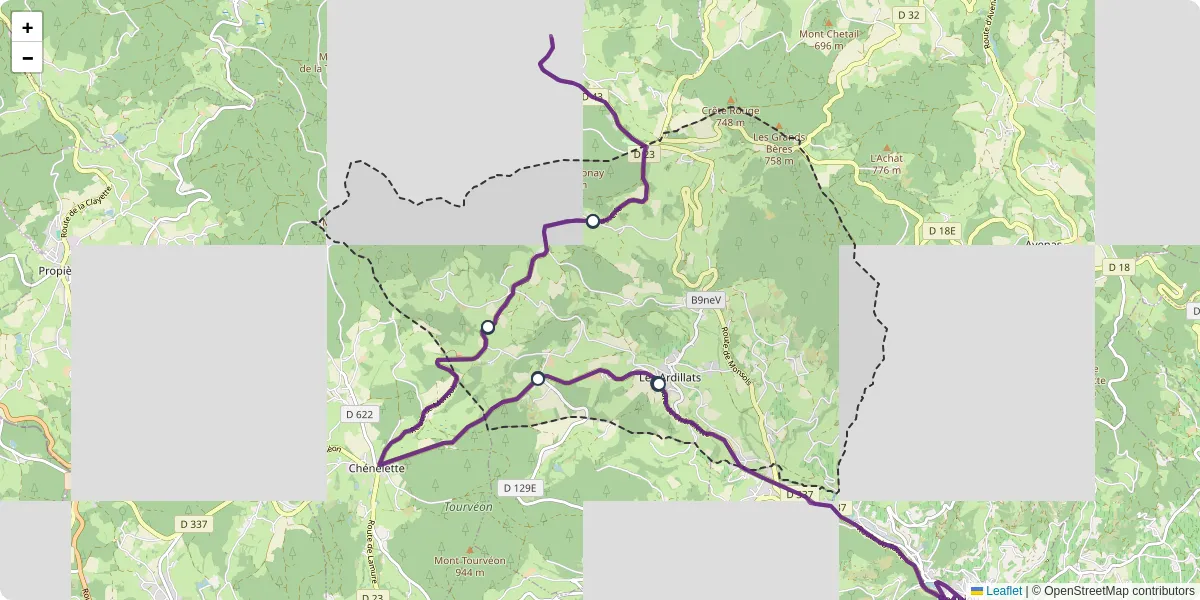 Carte du réseau de transport en commun à Les Ardillats - lignes de bus et arrêts