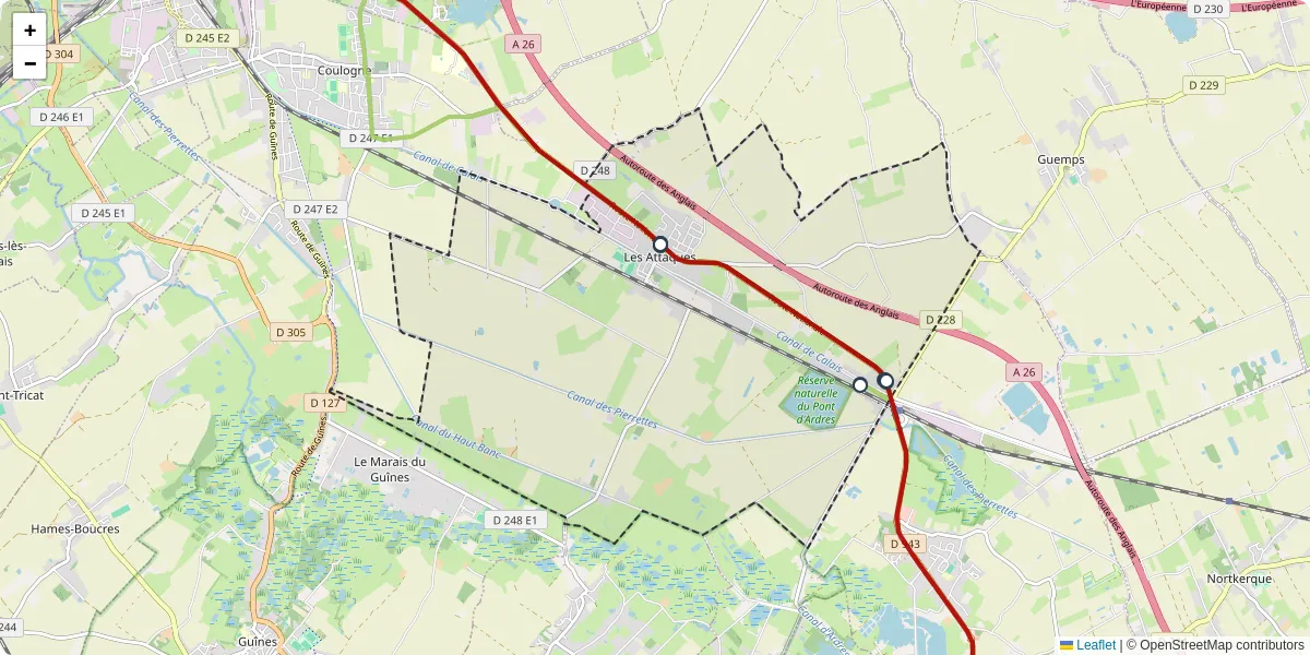 Carte du réseau de transport en commun à Les Attaques - lignes de bus et arrêts