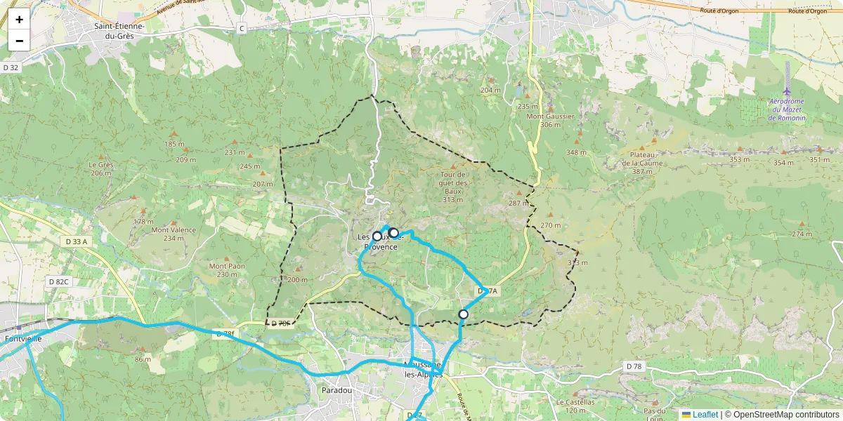 Carte du réseau de transport en commun à Les Baux-de-Provence - lignes de bus et arrêts