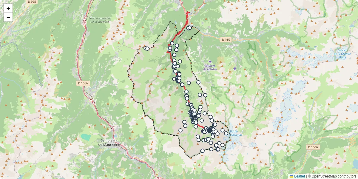Carte du réseau de transport en commun à Les Belleville - lignes de bus et arrêts