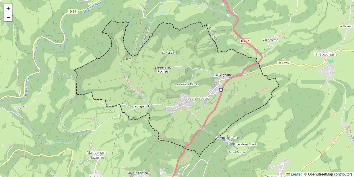 Carte du réseau de transport en commun à Les Bréseux - lignes de bus et arrêts