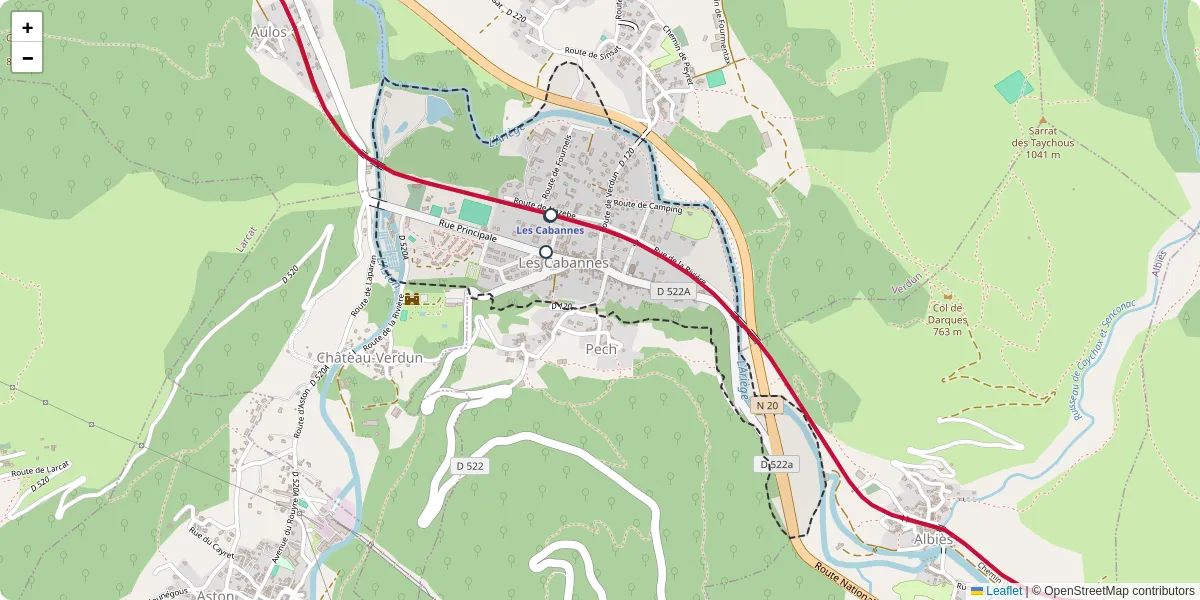 Carte du réseau de transport en commun à Les Cabannes - lignes de bus et arrêts