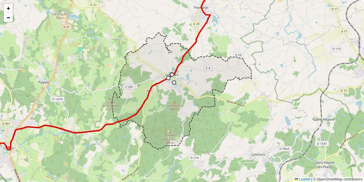 Carte du réseau de transport en commun à Les Cars - lignes de bus et arrêts