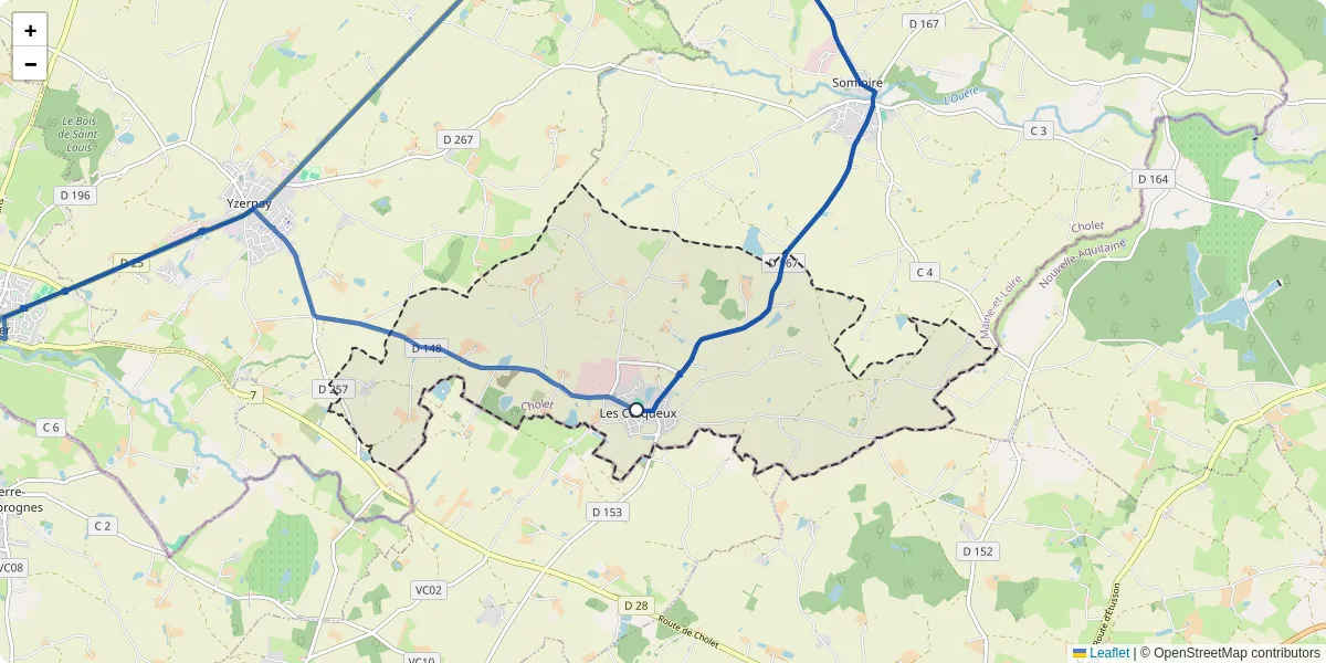 Carte du réseau de transport en commun à Les Cerqueux - lignes de bus et arrêts