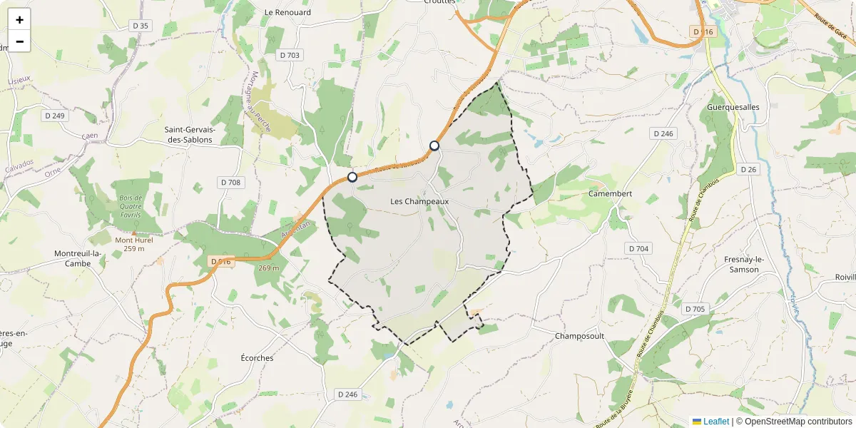 Carte du réseau de transport en commun à Les Champeaux - lignes de bus et arrêts