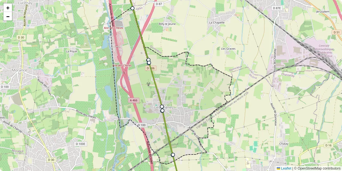 Carte du réseau de transport en commun à Les Chères - lignes de bus et arrêts