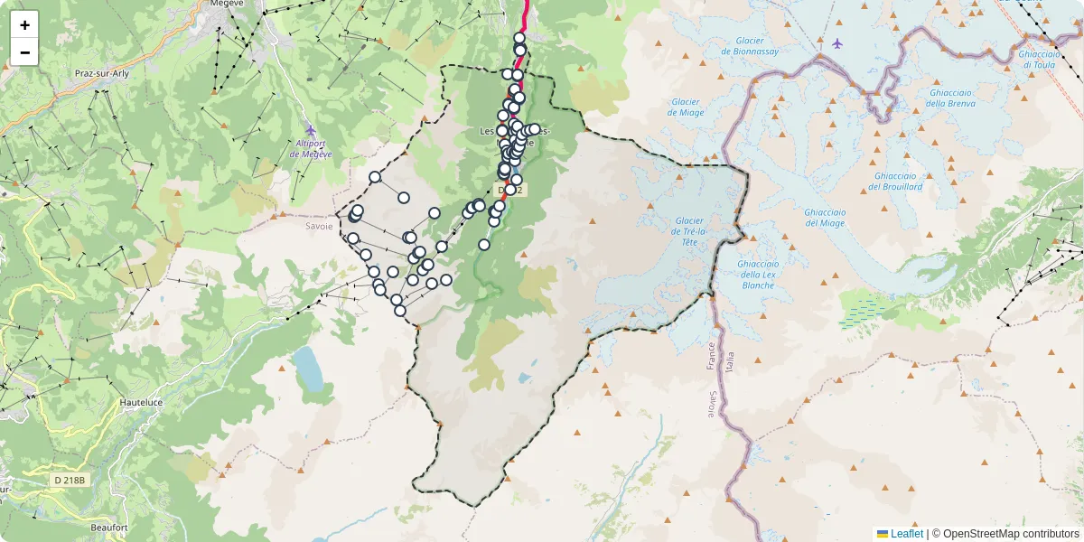Carte du réseau de transport en commun à Les Contamines-Montjoie - lignes de bus et arrêts