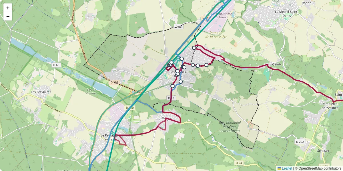 Carte du réseau de transport en commun à Les Essarts-le-Roi - lignes de bus et arrêts