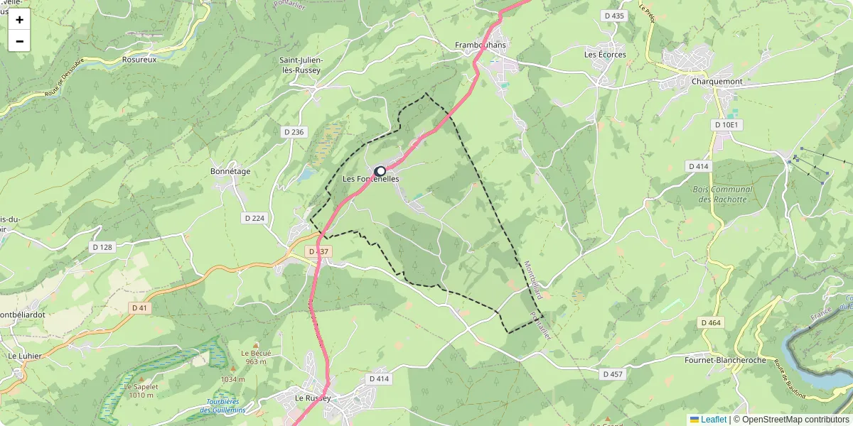 Carte du réseau de transport en commun à Les Fontenelles - lignes de bus et arrêts