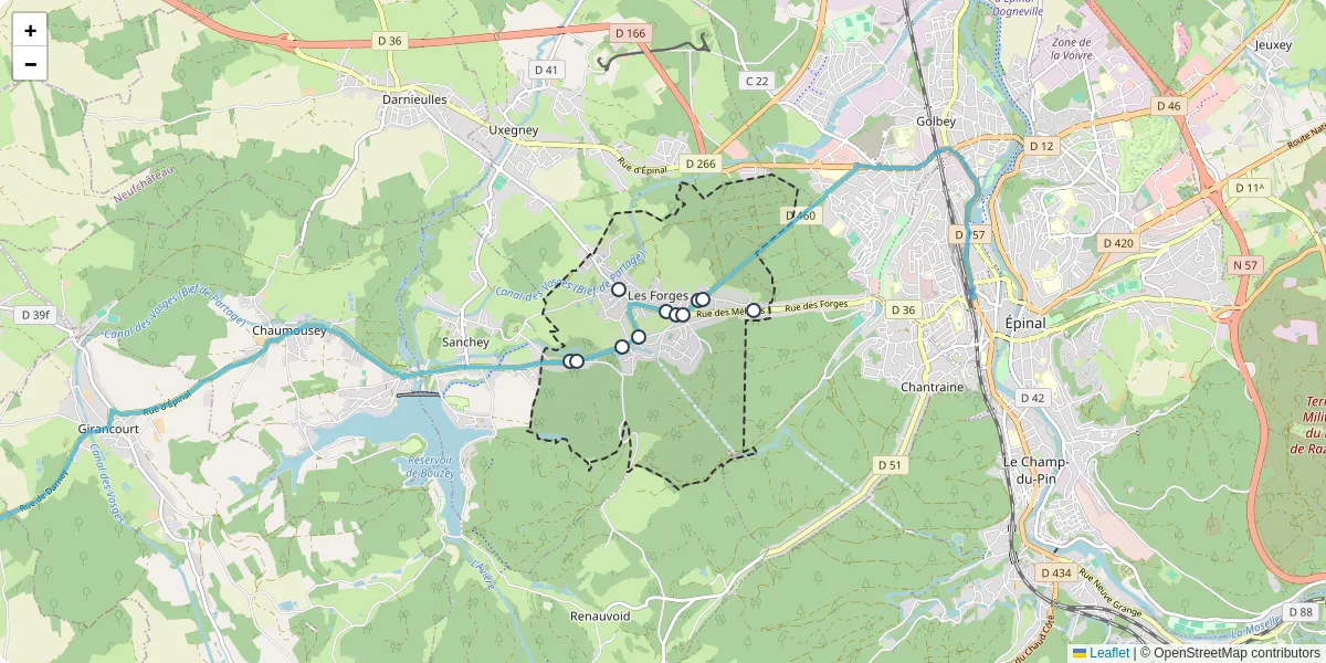 Carte du réseau de transport en commun à Les Forges - lignes de bus et arrêts