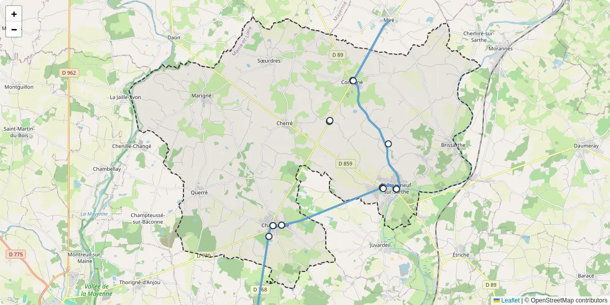 Carte du réseau de transport en commun à Les Hauts-d'Anjou - lignes de bus et arrêts