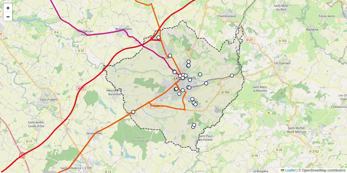 Carte du réseau de transport en commun à Les Herbiers - lignes de bus et arrêts