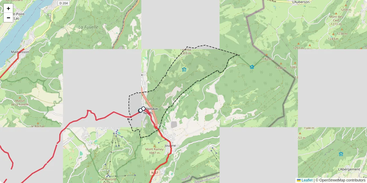 Carte du réseau de transport en commun à Les Hôpitaux-Neufs - lignes de bus et arrêts