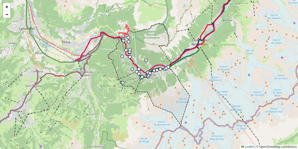 Carte du réseau de transport en commun à Les Houches - lignes de bus et arrêts