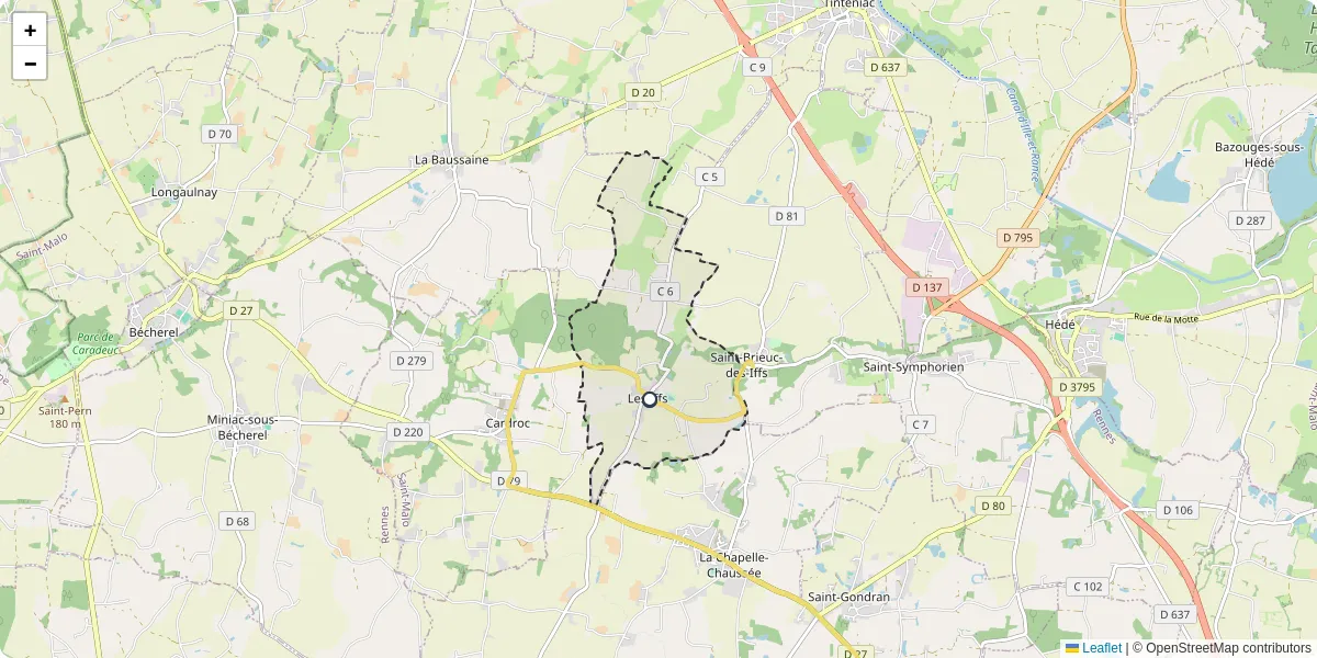 Carte du réseau de transport en commun à Les Iffs - lignes de bus et arrêts