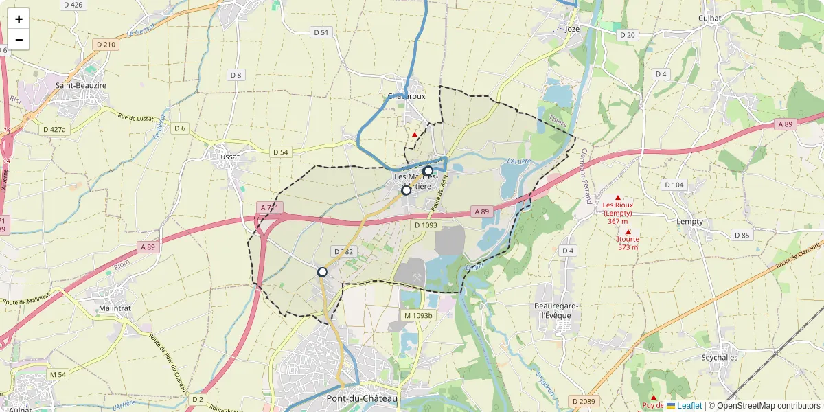 Carte du réseau de transport en commun à Les Martres-d'Artière - lignes de bus et arrêts