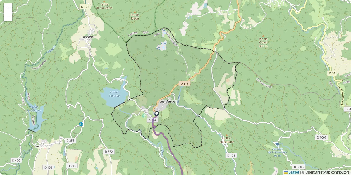 Carte du réseau de transport en commun à Les Martys - lignes de bus et arrêts