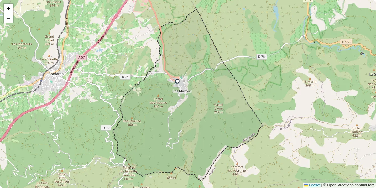 Carte du réseau de transport en commun à Les Mayons - lignes de bus et arrêts