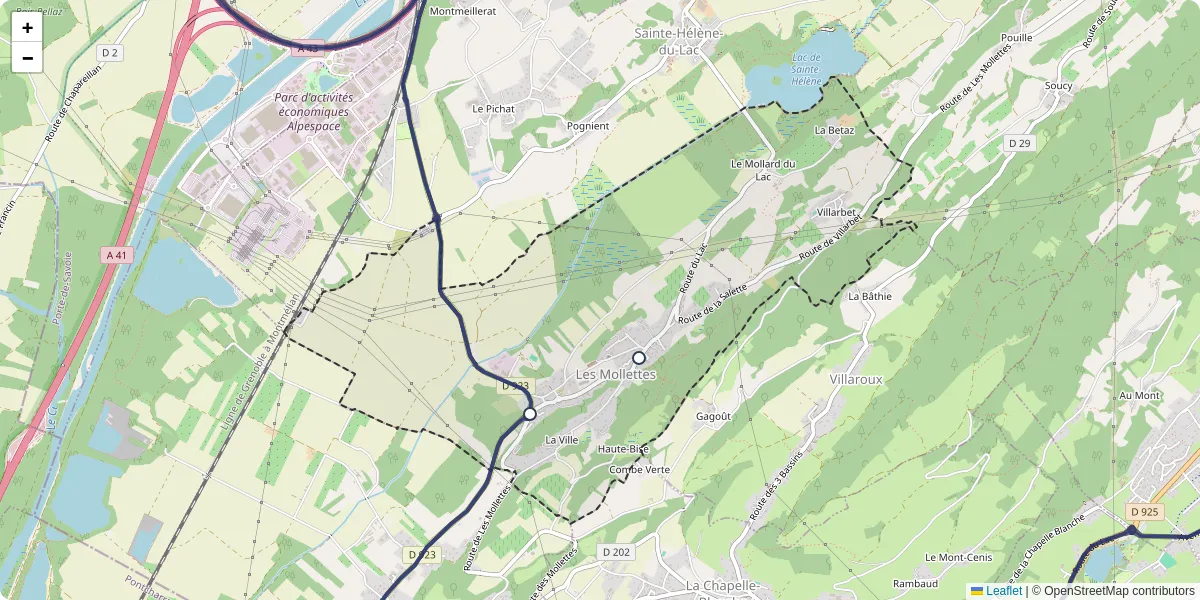 Carte du réseau de transport en commun à Les Mollettes - lignes de bus et arrêts