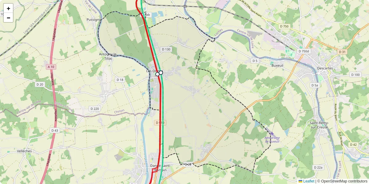 Carte du réseau de transport en commun à Les Ormes - lignes de bus et arrêts